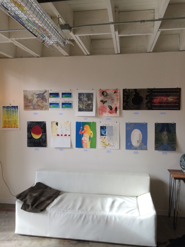 View of the portfolio hung on the shop wall.