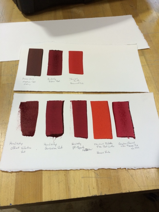 Swatches of red for the second layer.